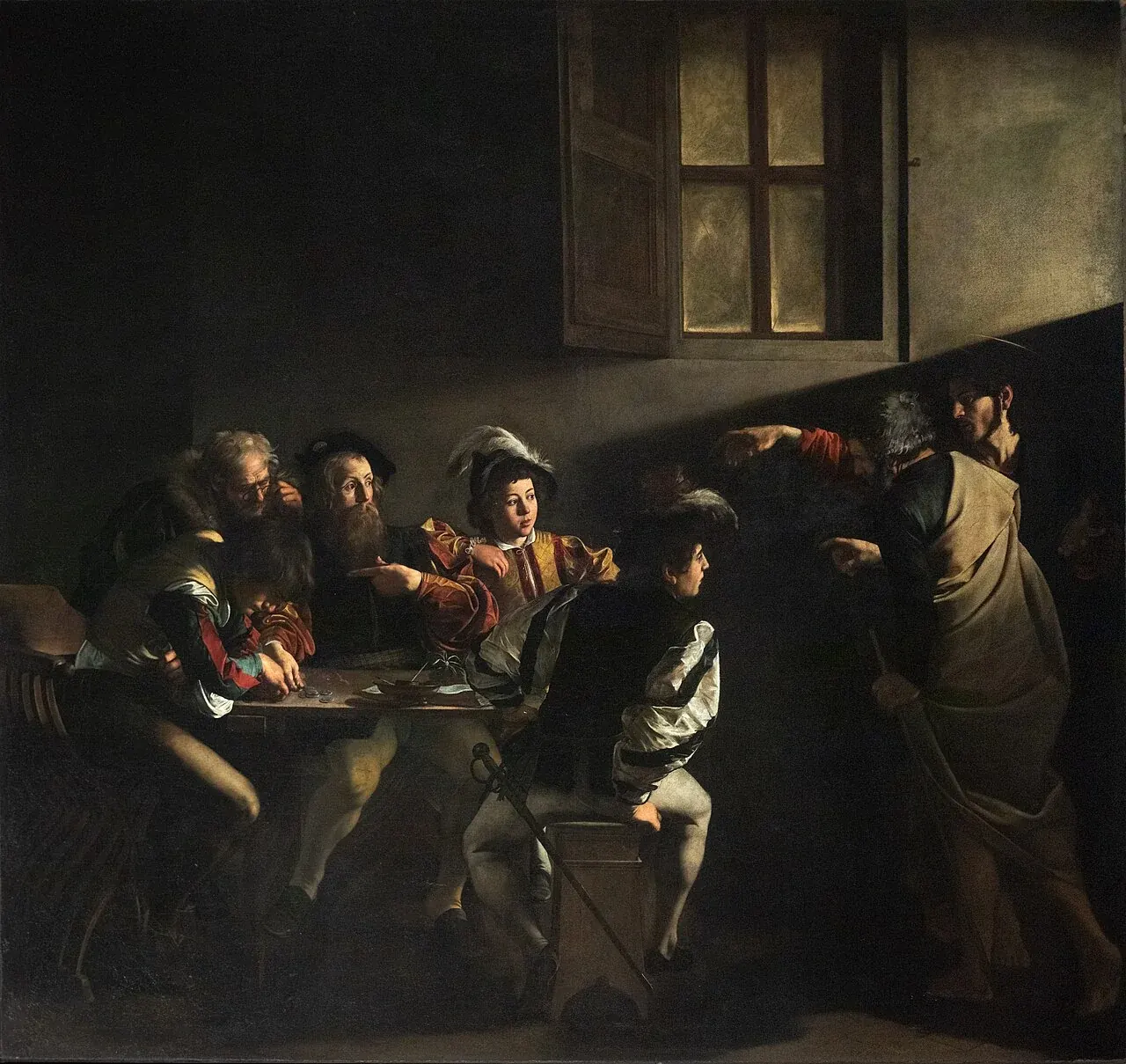 The Calling of Saint Matthew by Caravaggio, c. 1600.