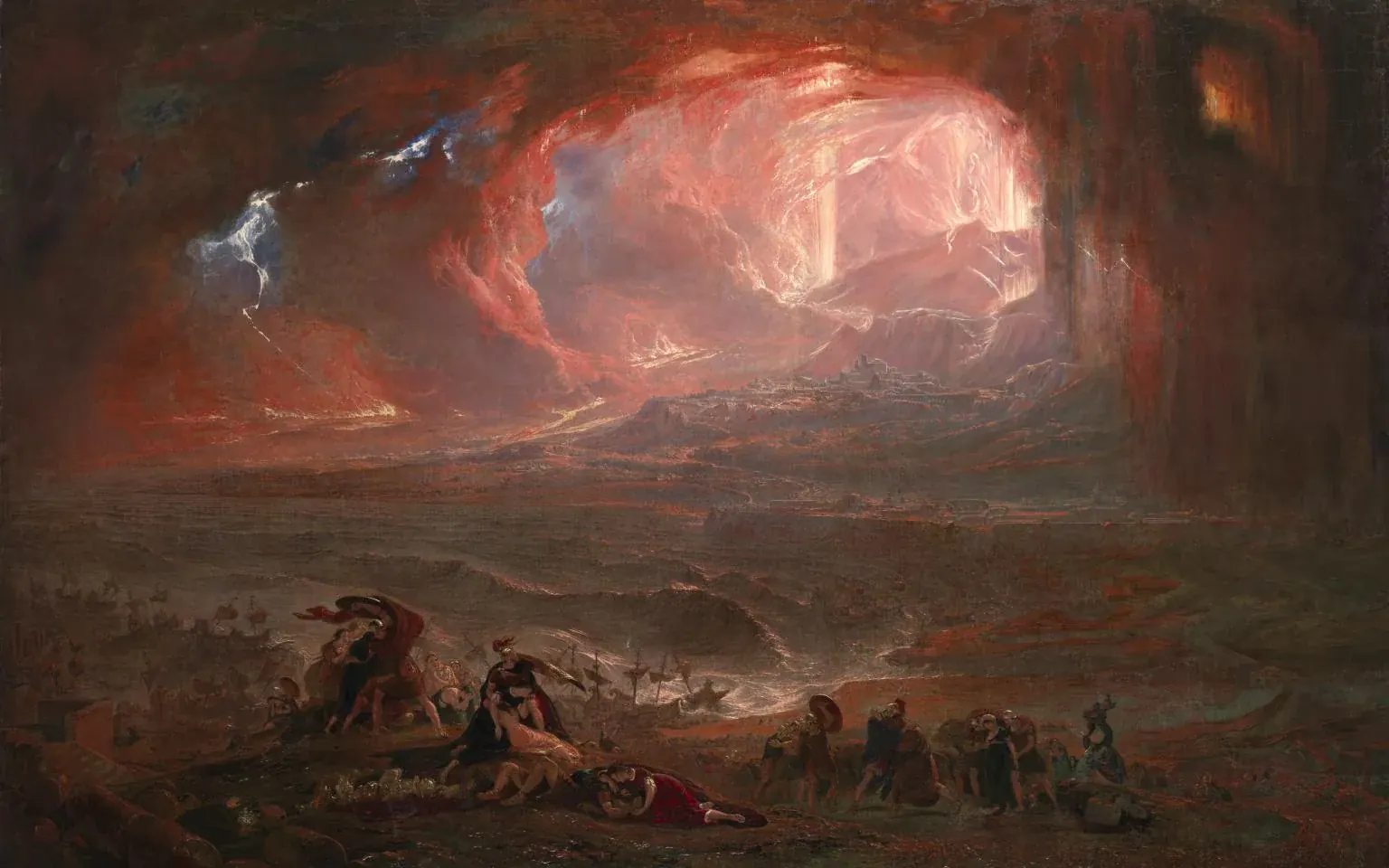 John Martin, The Destruction of Pompeii and Herculaneum — a city consumed by fire under a roiling red sky.