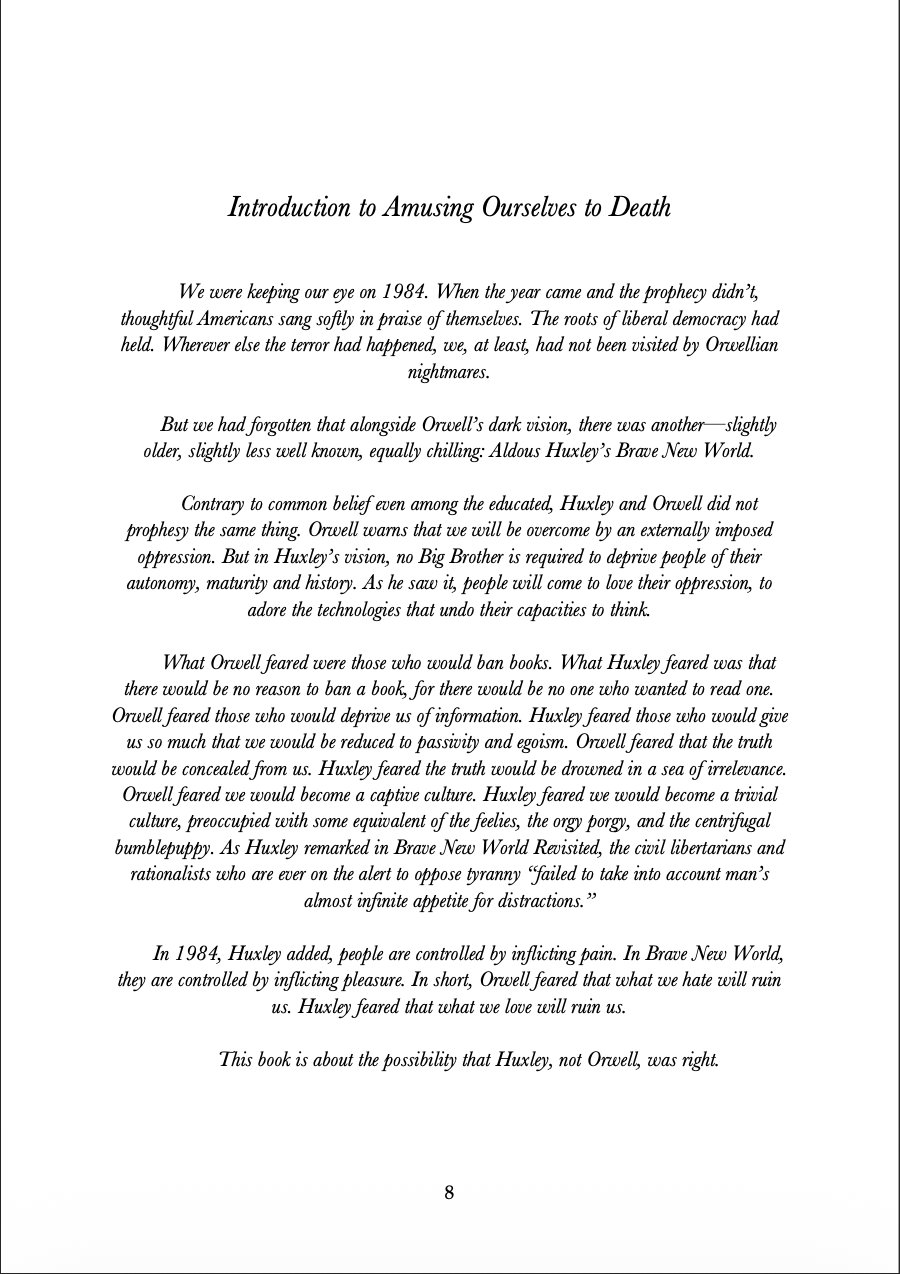 Introduction to Amusing Ourselves to Death